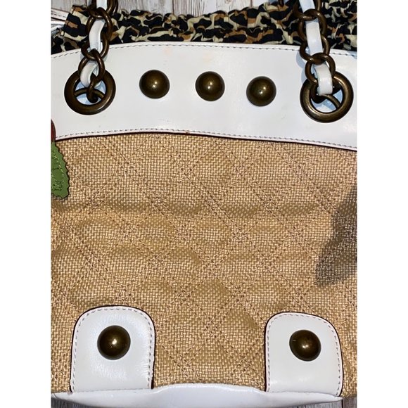 Vintage Betsey Johnson Leather Shoulder Bag Brass Handles Leopard Cheetah - Picture 3 of 15